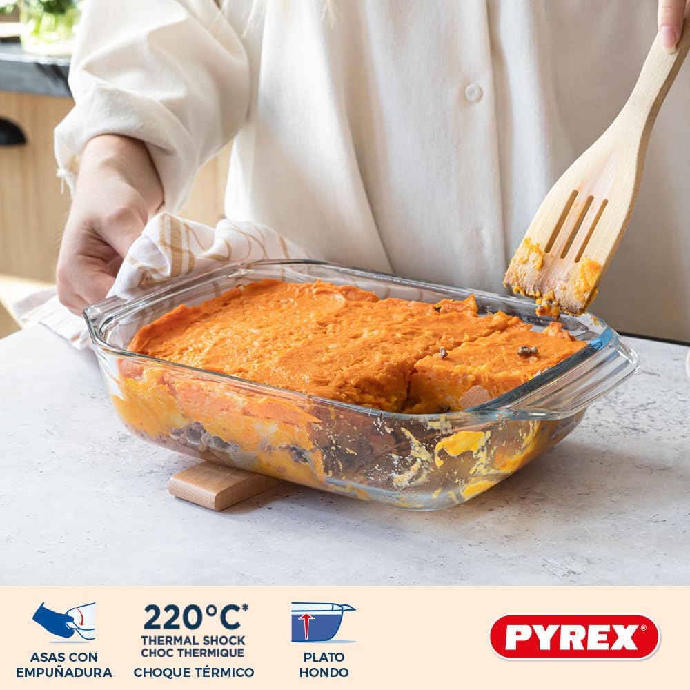 Pyrex® - Essentials Lasagneteller, rechteckig, aus Glas, 35 x 23 cm, 40 x 27 cm, 2 Stück