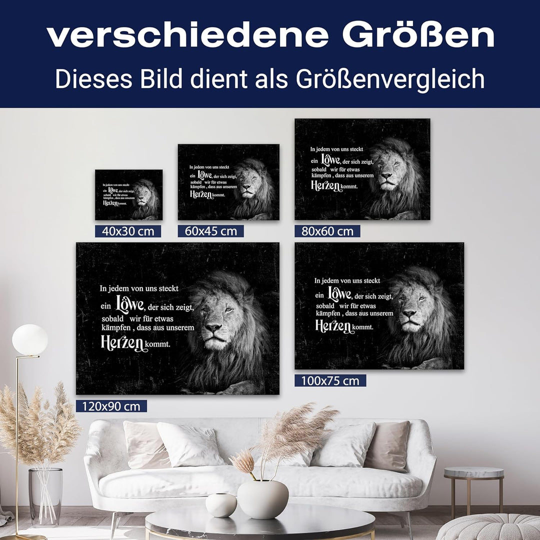 wandmotiv24 Leinwandbild Motivation, 60x45cm, Querformat, In jedem steckt EIN Löwe, Deko, Bilder auf