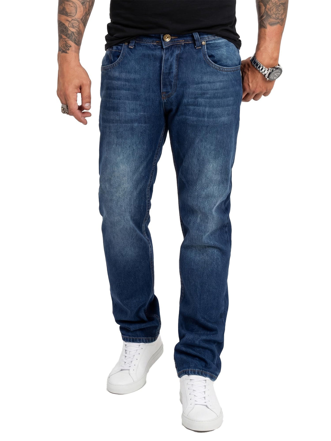Rock Creek Herren Jeans Hose Denim Blau Straight-Cut Gerades Bein RC-2091 29W / 32L Blau - Rc-3120,