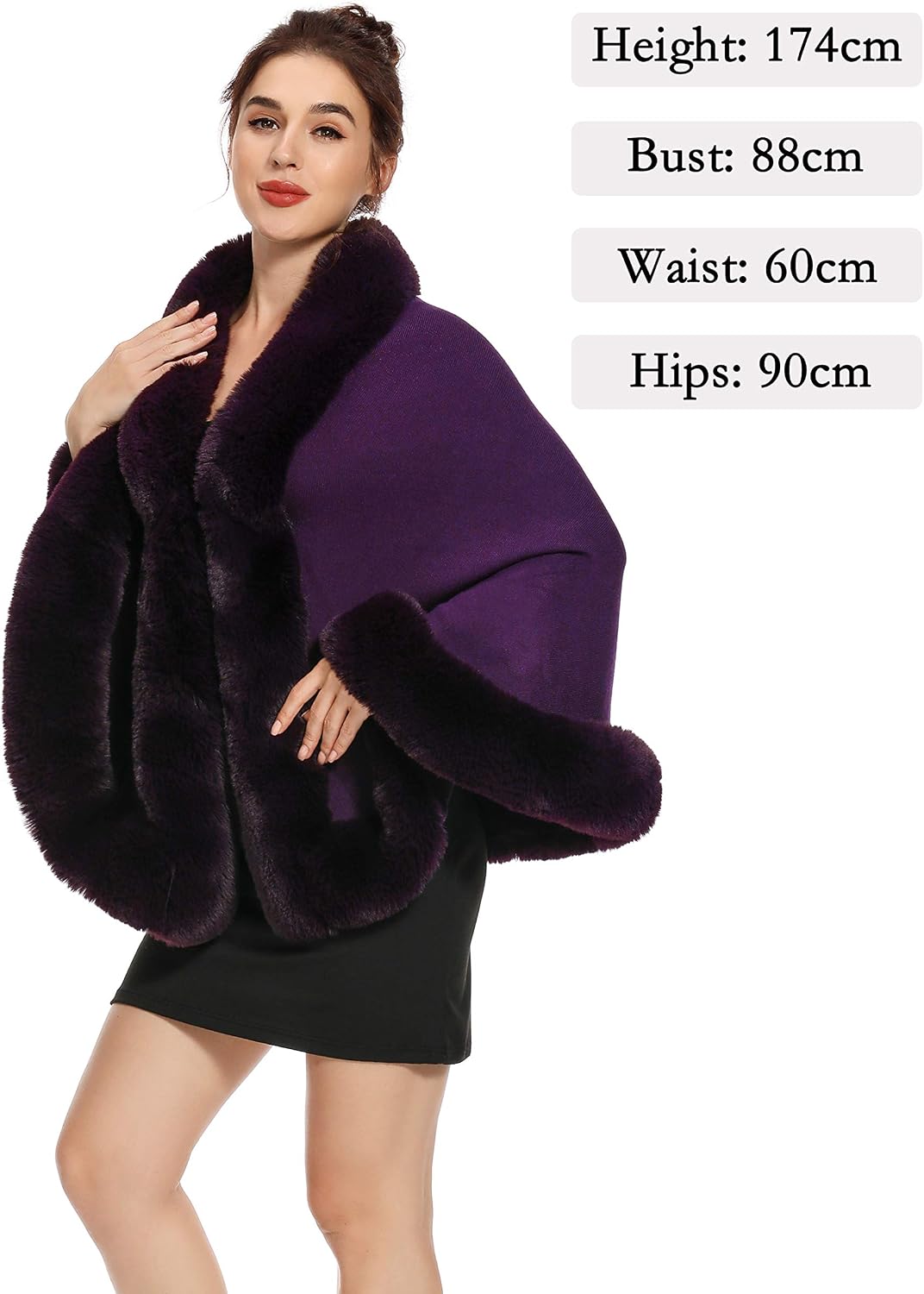 ZLYC Damen Winter Kunstpelz Poncho Cape Strick Schal Stola Warm Cardigan Violett, Violett