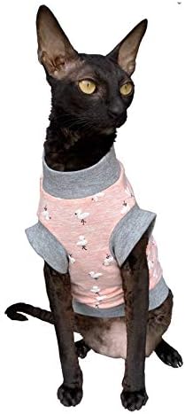 Kotomoda Hairless Cat Cotton Stretch T-Shirt Small Flamingo fьr Sphynx Katzen (XS) X-Small, X-Small