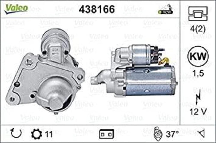 VALEO 438166 Starter Nennleistung: 1,5 kW Stop & Start: NO Zähnezahl: 11 zähne Spannung: 12 V Drehri