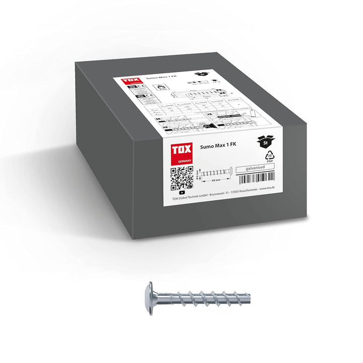 TOX Schraubanker Sumo Max 1 FK 6x50 mm, Flachkopf, Stahl verzinkt, bauaufsichtlich zugelassen für di