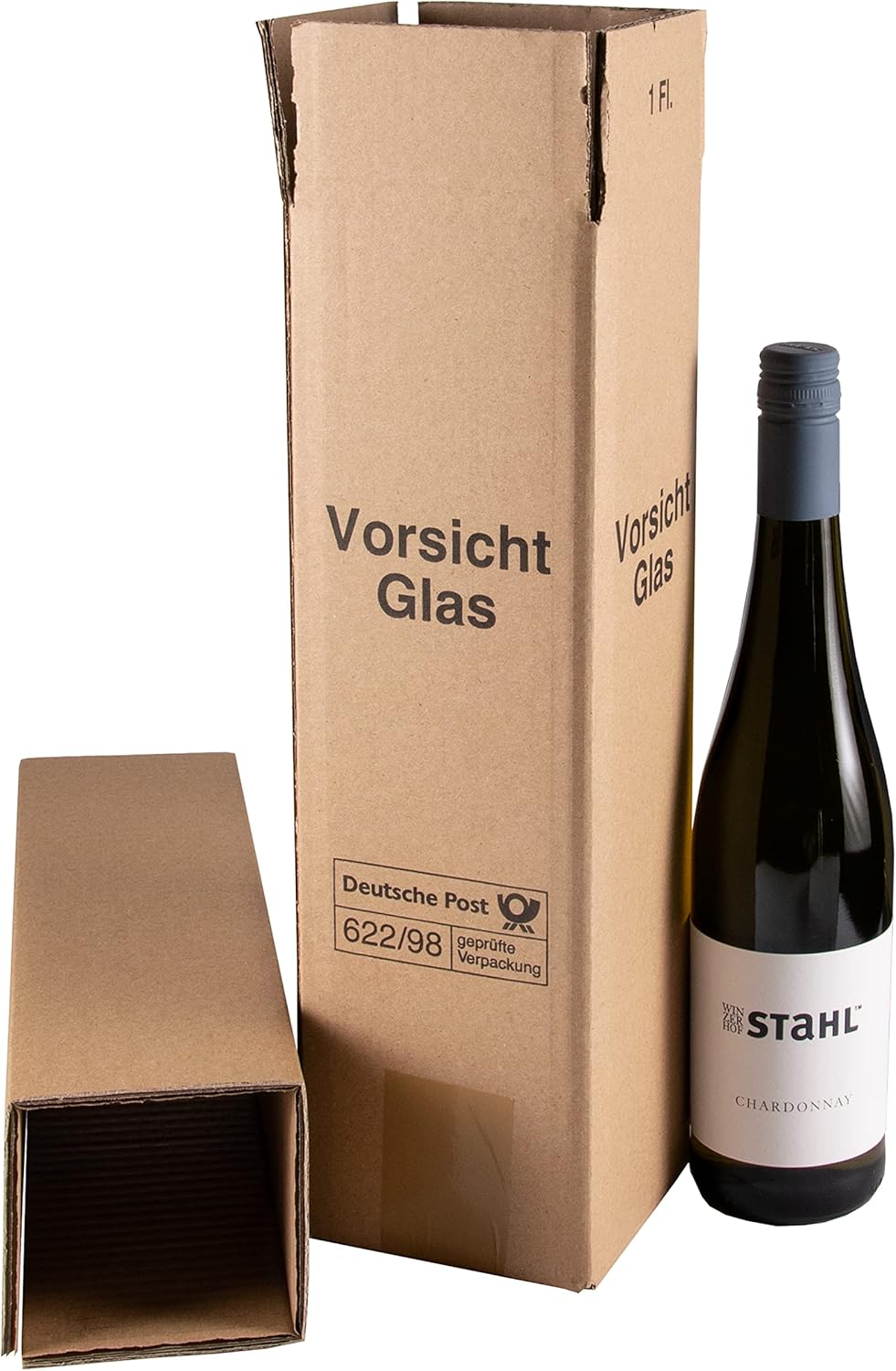 10 x Wein Versandkarton 1er DHL/UPS geprüft (Umkarton, Hülse, 1 Deckel)