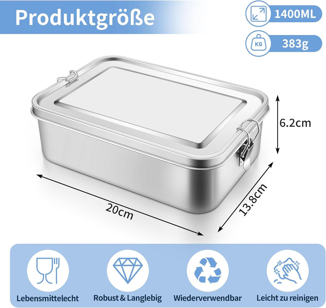 HaWare Brotdose mit Fächern, 1400ml Edelstahl Bento Box Lunchbox für Kinder & Erwachsene, Auslaufsic