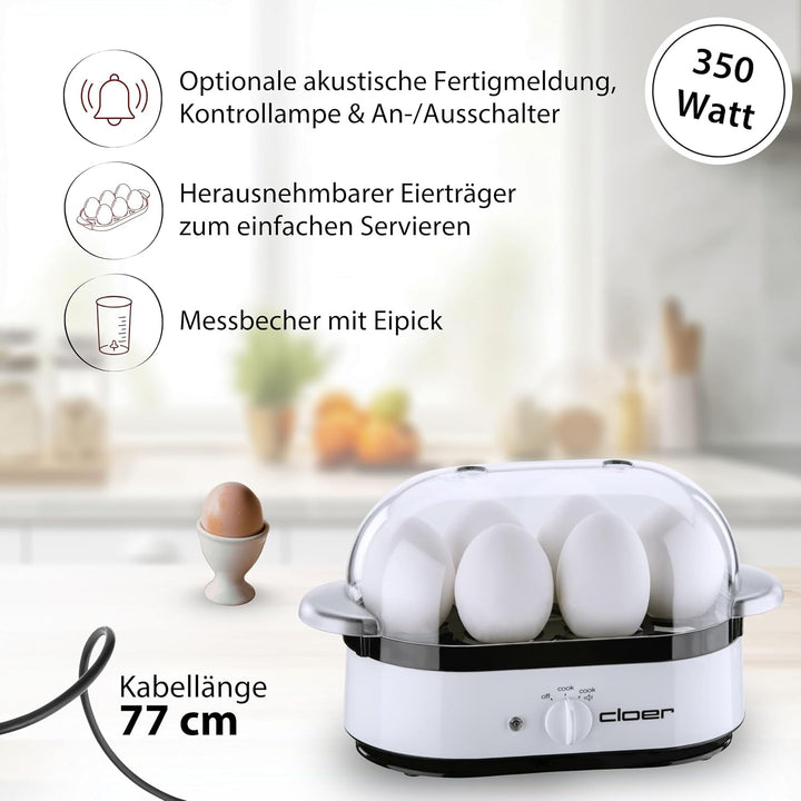Cloer 6081 Eierkocher mit akustischer Fertigmeldung, Kunststoff, weiss