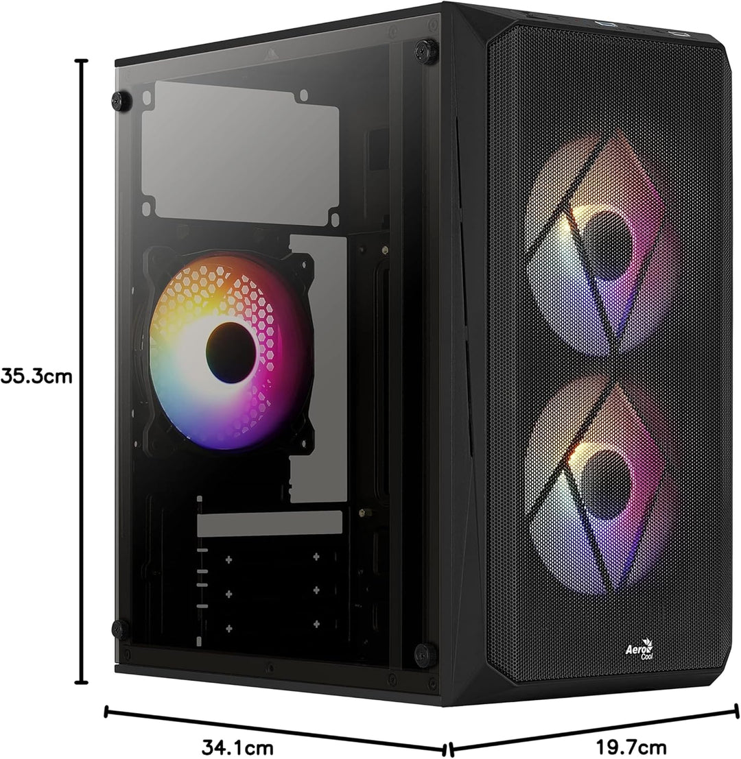 AeroCool CS107 V2, MicroATX- PC-Gehäuse, Seitenfenster, 3 x 120mm FRGB-Lüfter, CS107V2, schwarz Schw