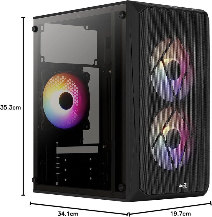 AeroCool CS107 V2, MicroATX- PC-Gehäuse, Seitenfenster, 3 x 120mm FRGB-Lüfter, CS107V2, schwarz Schw