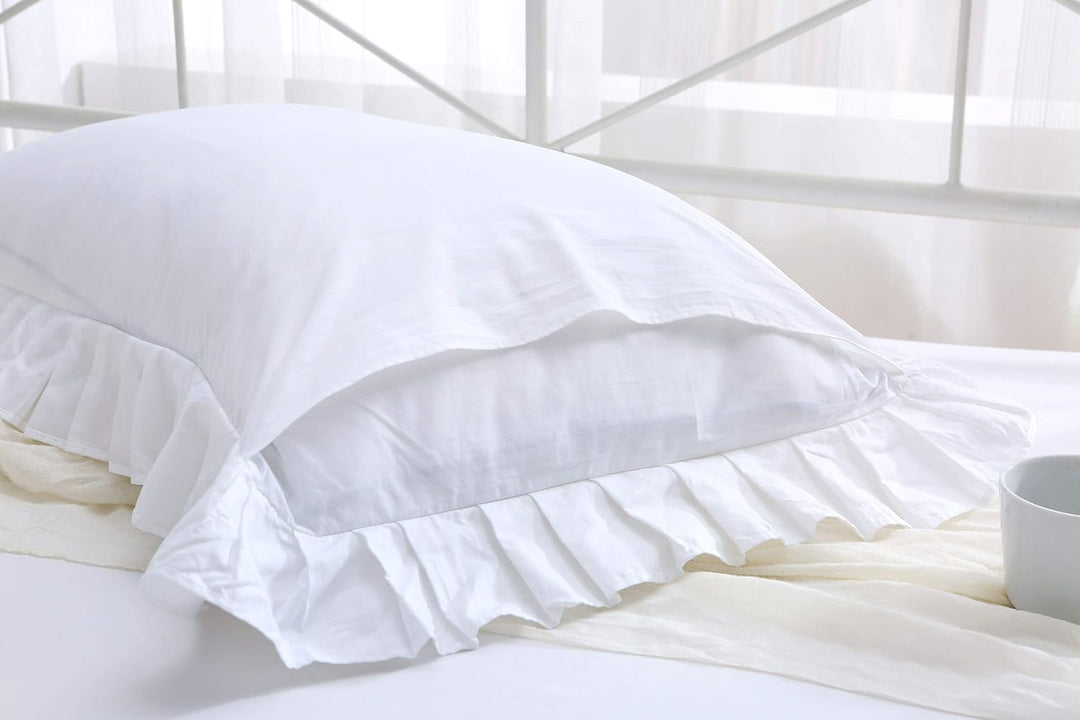 Meaning4 Rüschen-Kissenbezüge, Baumwolle, 3 Grössen, 4 Farben queen size schneeweiss, queen size Sch