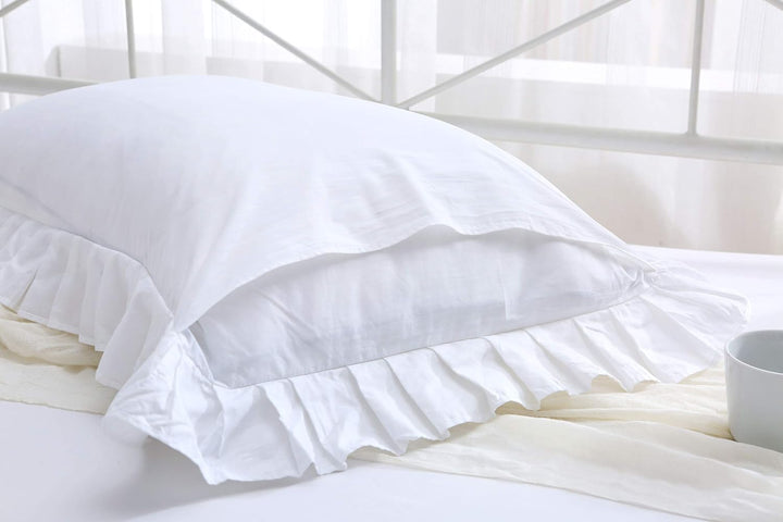 Meaning4 Rüschen-Kissenbezüge, Baumwolle, 3 Grössen, 4 Farben queen size schneeweiss, queen size Sch