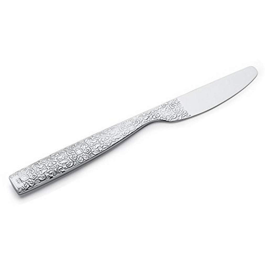 Alessi Dessertmesser in 18/10 Stahl Aisi 420 Hochglanzpoliert mit Reliefdekor, Silber, 3 x 22 x 5,5