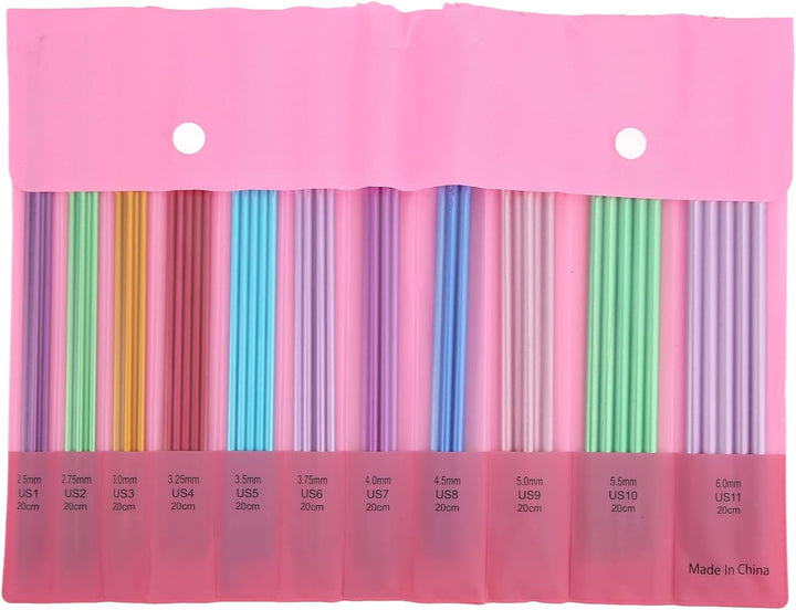 55 Stück Stricknadeln,Strumpfstricknadel Set,ergonomics,20 cm/7.9 Zoll Aluminium-Material,doppelspit
