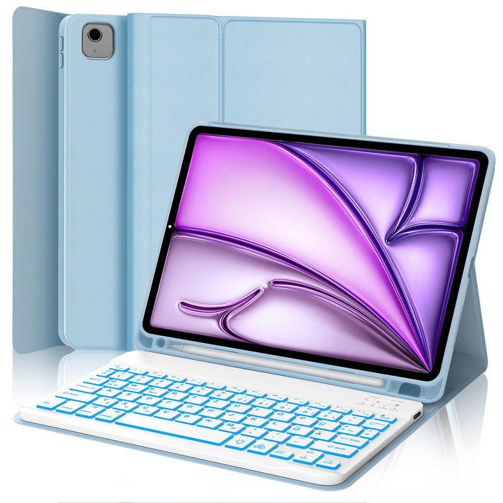 Für iPad Air 11 (2026/2025/2024) (M4/M3/M2) Hülle mit Keyboard, Beleuchtete Tastatur mit 7 Farben, B