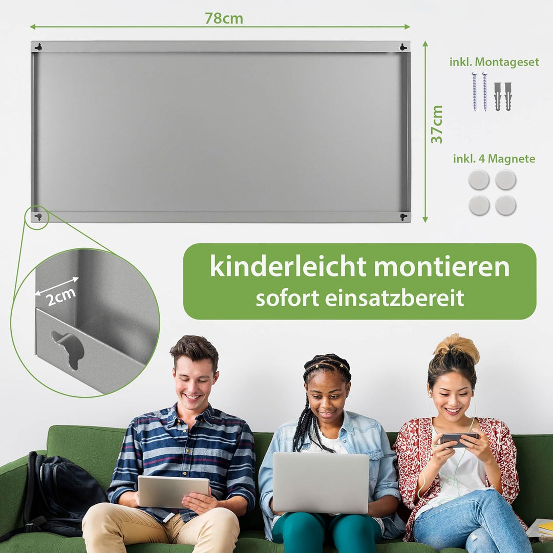 banjado® Magnettafel 78 x 37cm / Magnetwand aus Metall/Magnetpinnwand als Memoboard/Pinnwand Magnett
