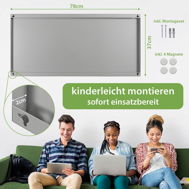 banjado® Magnettafel 78 x 37cm / Magnetwand aus Metall/Magnetpinnwand als Memoboard/Pinnwand Magnett