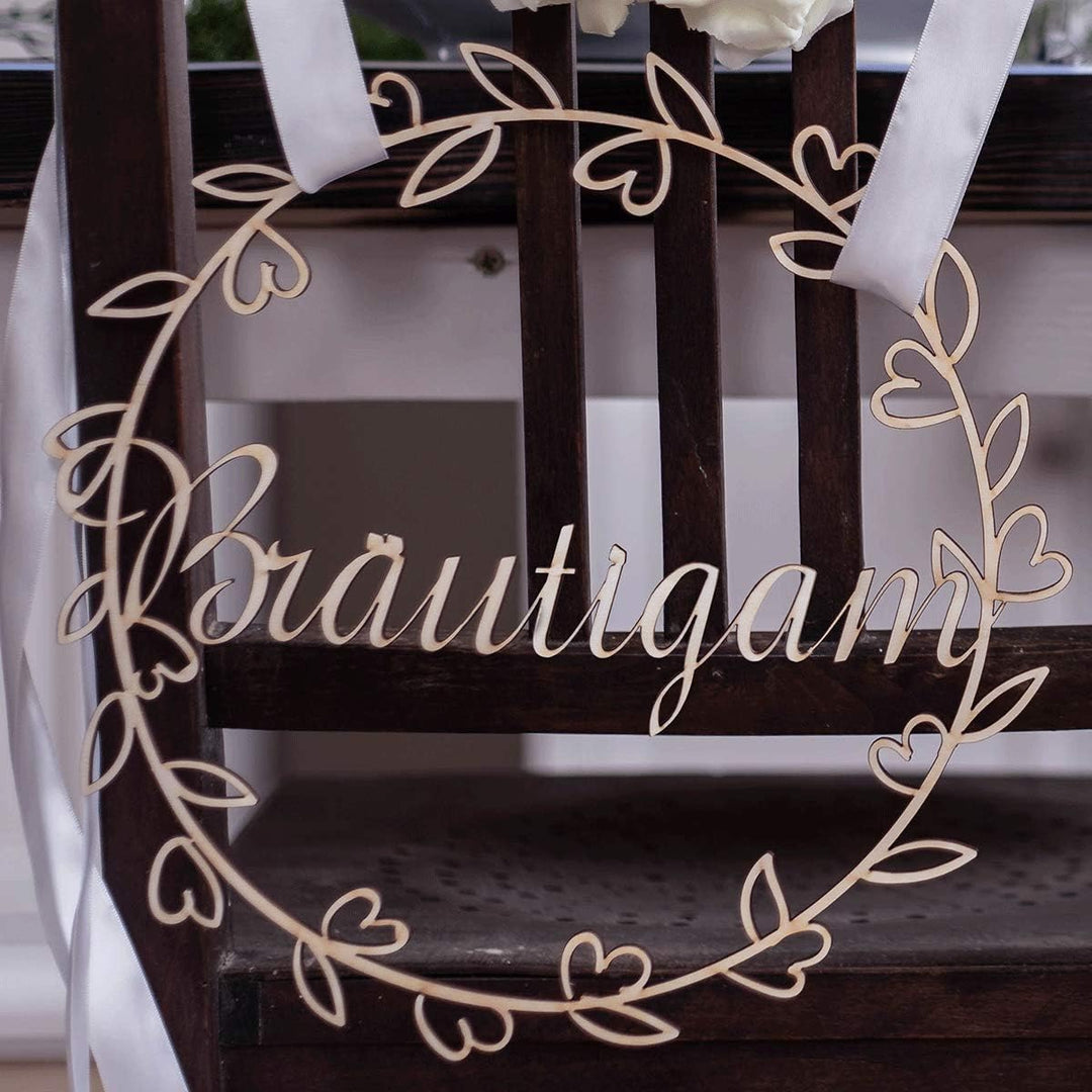 Hochzeitideal 2 Stuhlschilder Hochzeit - Braut und Bräutigam - Holzschild - schöne Hochzeitsdeko - S