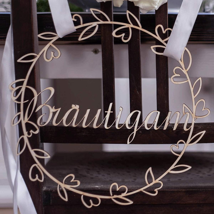 Hochzeitideal 2 Stuhlschilder Hochzeit - Braut und Bräutigam - Holzschild - schöne Hochzeitsdeko - S