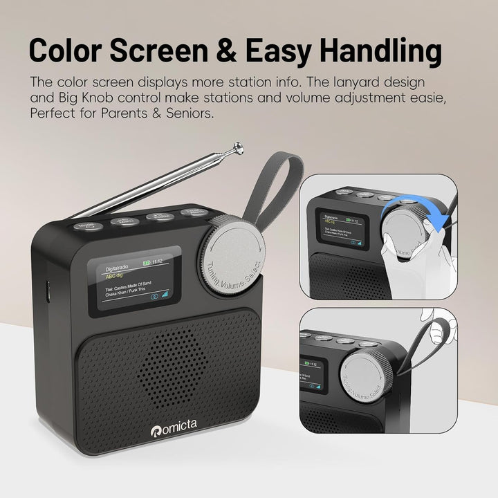 DAB/DAB+ Radio mit Bluetooth 5.0, tragbares Digitalradio mit UKW, Farbdisplay, MicroSD-Karten-Slot,