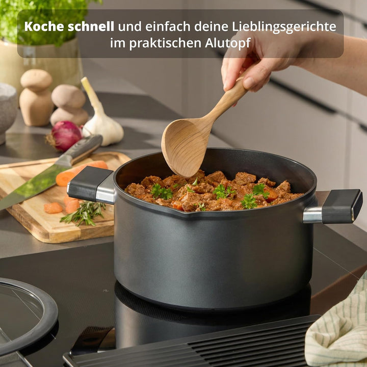 KHG Aluminium Kochtopf 28 cm mit Glasdeckel - ILAG Xeradur 5 Antihaftbeschichtung, Soft-Touch-Griffe