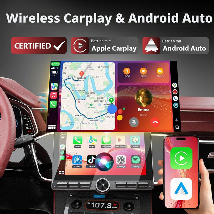 Haudio 1 DIN Bluetooth DAB Autoradio,mit Wireless CarPlay und Android Auto,10” Touch Display mit Rüc