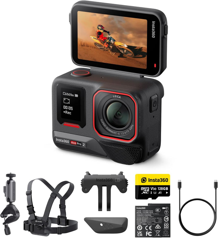Insta360 Ace Pro 2 Bike-Bundle - 8K wasserdichte Actionkamera mit Leica entwickelt, 1/1,3" Sensor, D
