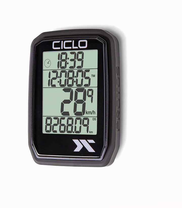CICLO PROTOS 105 verkabelter Fahrradcomputer, mit 5 automatischen Funktionen Schwarz, Schwarz