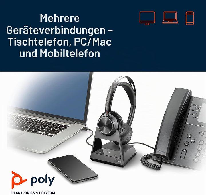 Poly - Voyager Focus 2 Office USB-A (Plantronics) - Bluetooth Dual-Ear (Stereo) Headset with Boom Mi