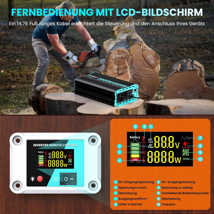 SUDOKEJI 2000W/4000W Wechselrichter Reiner Sinus Spannungswandler 12v auf 230v Power Inverter mit LC