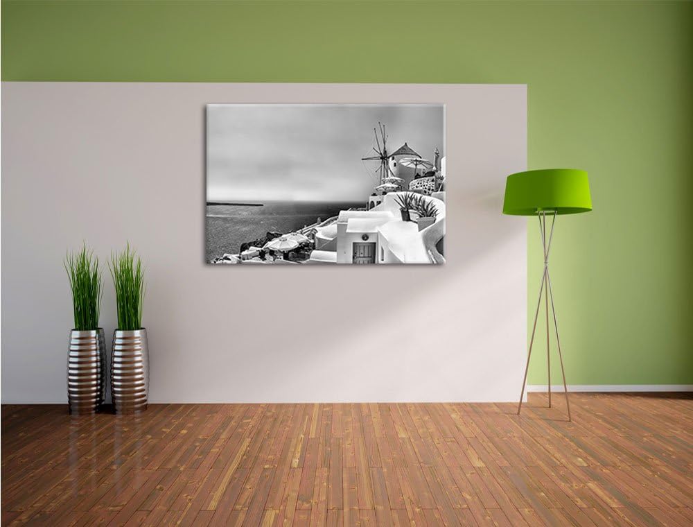 Monocrome, Stadt am Meer, Format: 100x70 auf Leinwand, XXL riesige Bilder fertig gerahmt mit Keilrah