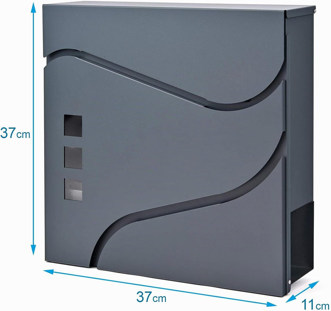 VERDA Briefkasten mit Zeitungsfach und 3 Sichtfenster, 2X Schlüssel, Postkasten Designer Wandbriefka