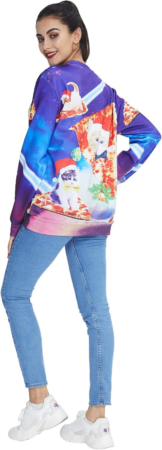 ALISISTER Hässliche Weihnachtpullover 3D Gedruckt Weihnachten Jumper Sweatshirt Langarm Ugly Christm