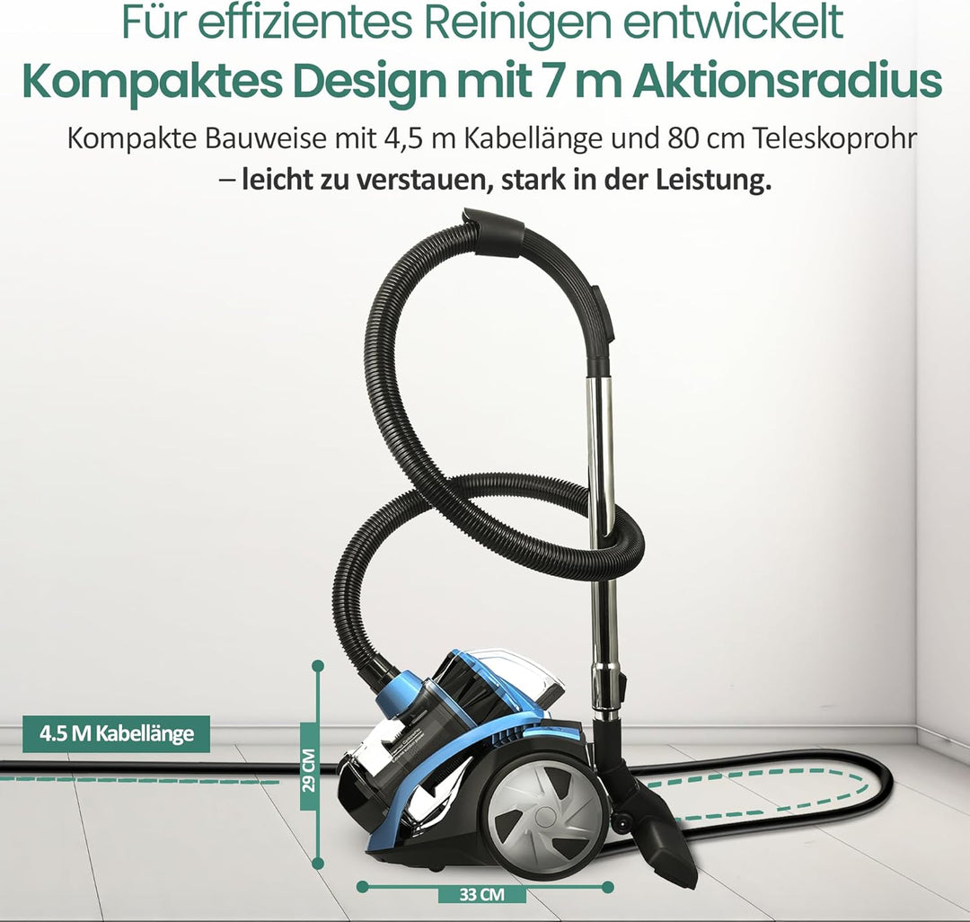 Emerio ECO Zyklon Staubsauger 900 Watt Leistung 2,0 Liter Staubbehälter 7m Aktionsradius HEPA Filter