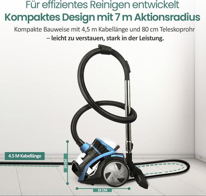 Emerio ECO Zyklon Staubsauger 900 Watt Leistung 2,0 Liter Staubbehälter 7m Aktionsradius HEPA Filter