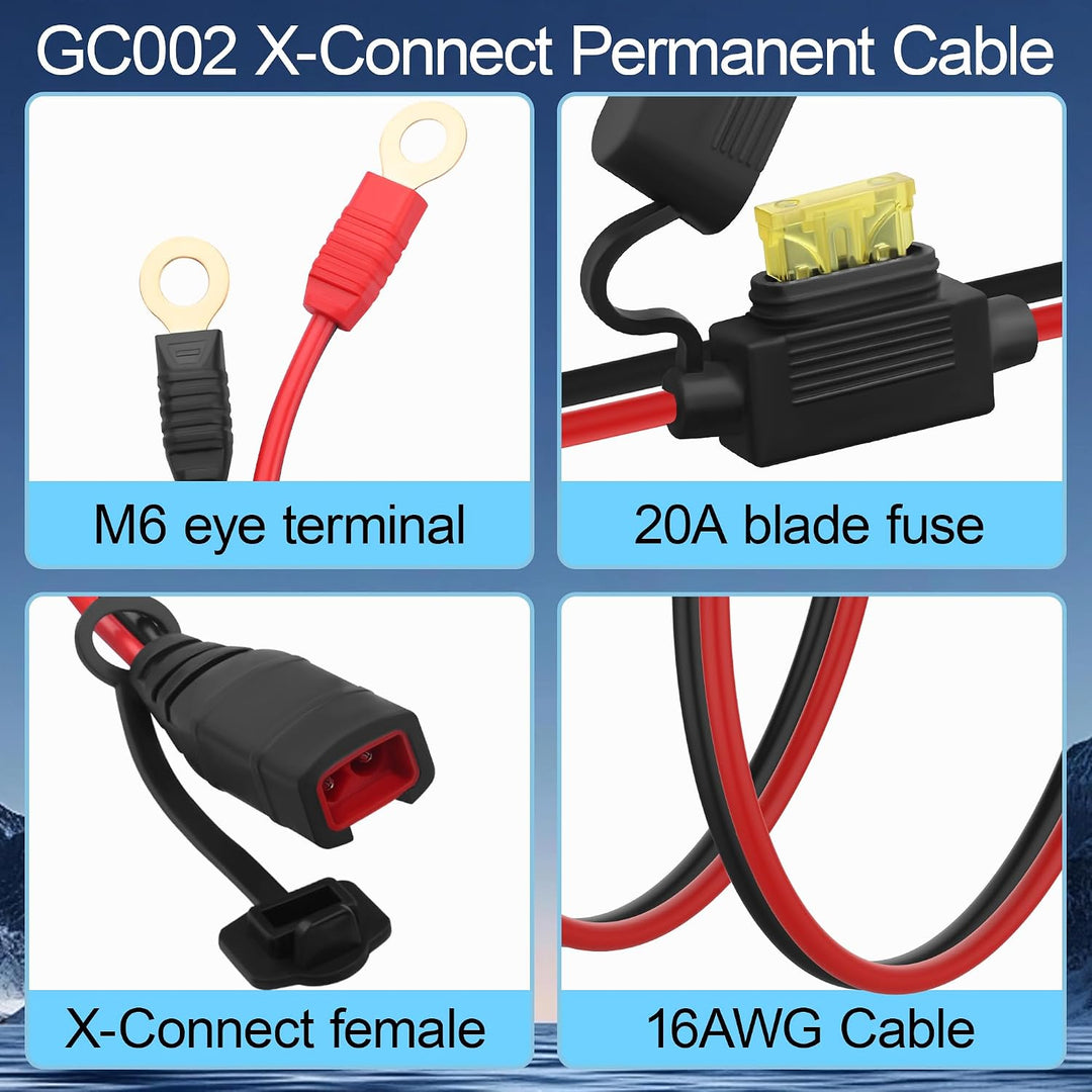 GC002 X-Connect M6 Ösenklemme, 20 A, Sicherung, permanentes Batterie-Ladekabel für Motorrad, ATV, UT