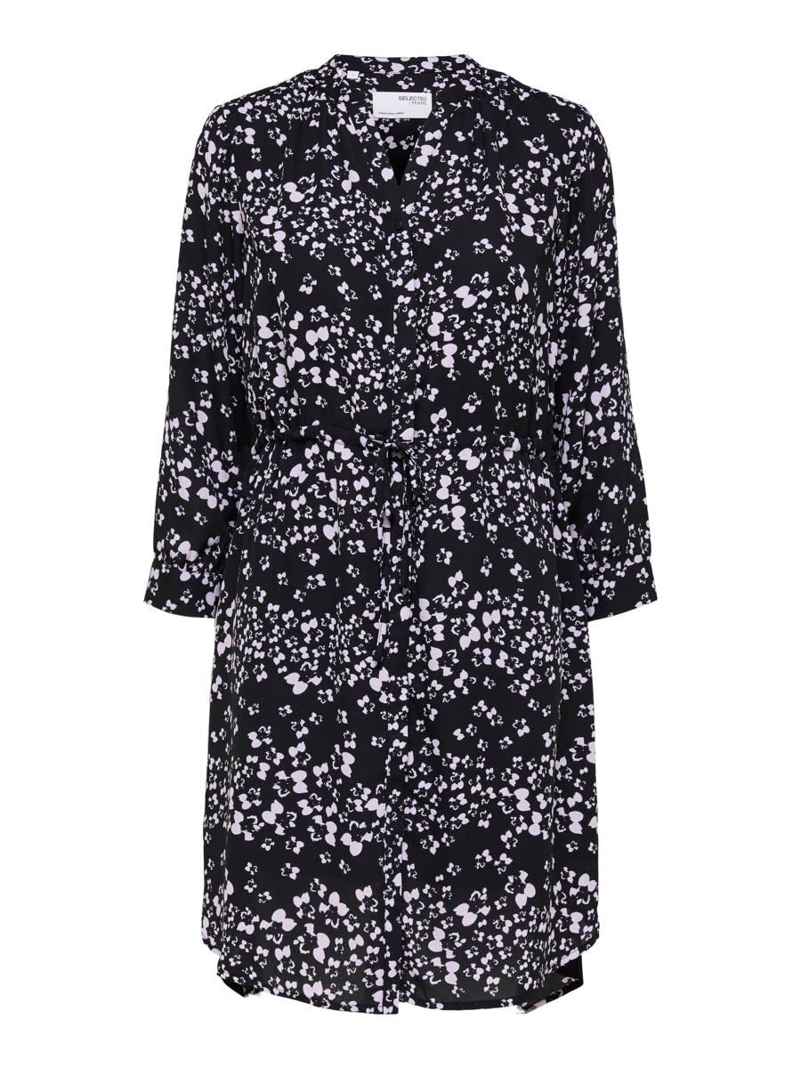 NAME IT Damen Slfdamina 7/8 Aop Dress B Noos, Schwarz