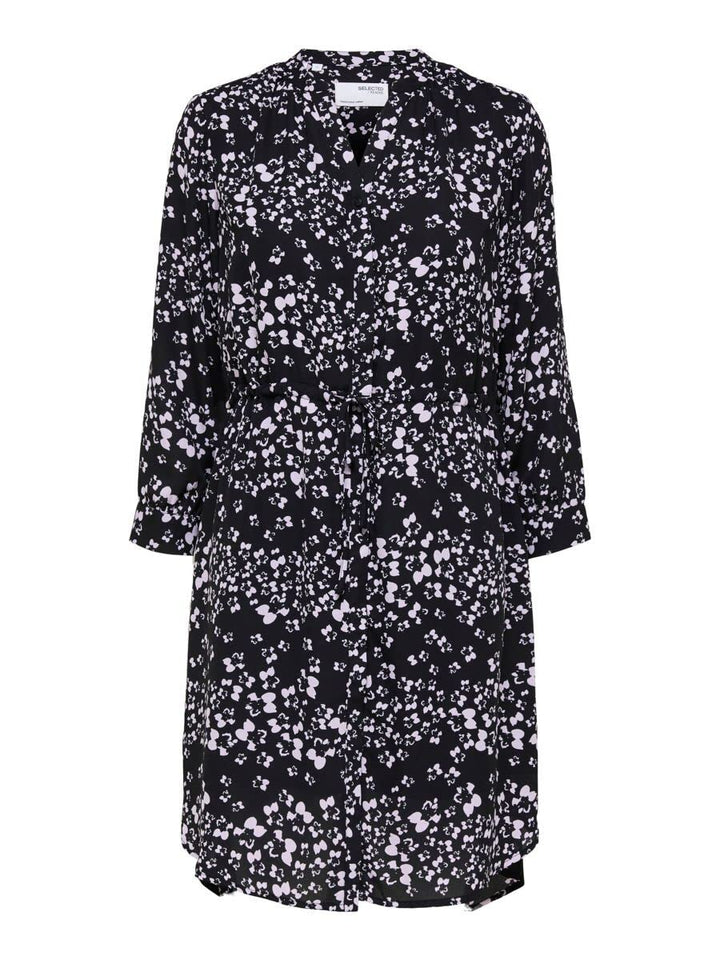 NAME IT Damen Slfdamina 7/8 Aop Dress B Noos, Schwarz