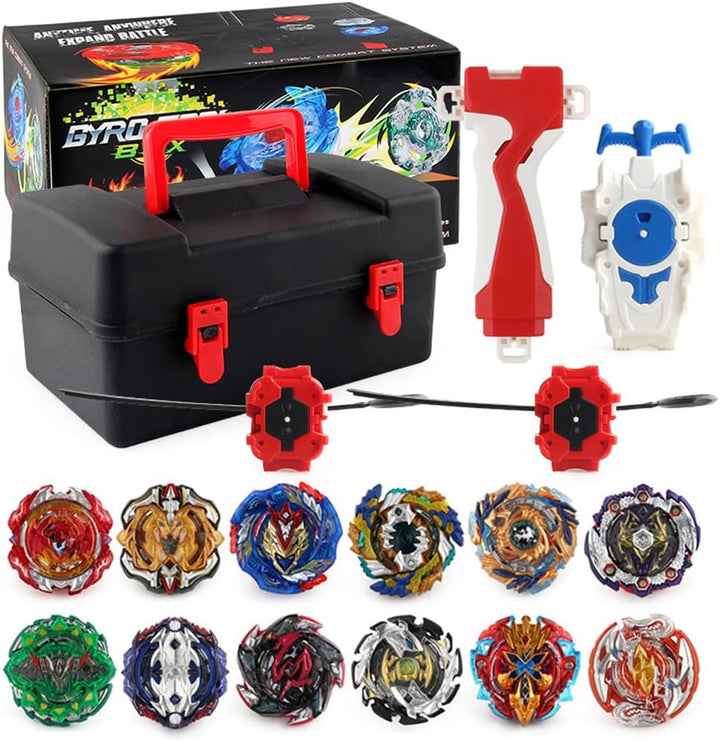 Bey Burst Turbo Blade Set, 12 WDKXCN Stück Bey Kampfkreisel mit Kasten Metal Fusion und Launcher Gri