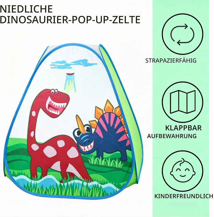 Pop Up Spielzelt Mit Dinosaurier-Motiv, Spielhaus für Kinder Drinnen &amp; Draussen, Faltbares Zelt Für
