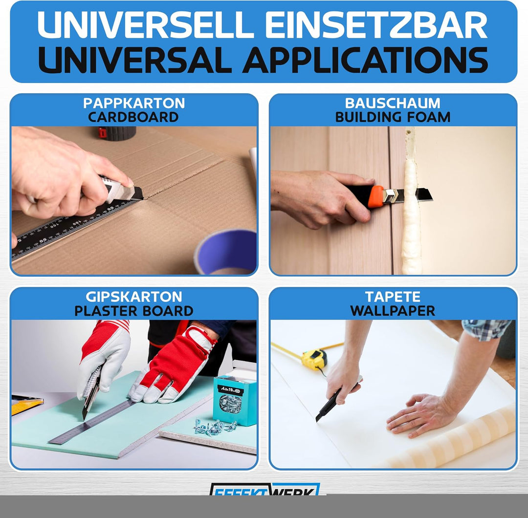 Effektwerk Cuttermesser-Klingen (Schwarz, 120er-Pack), 18-mm-Ersatzklingen für Allzweckmesser, robus