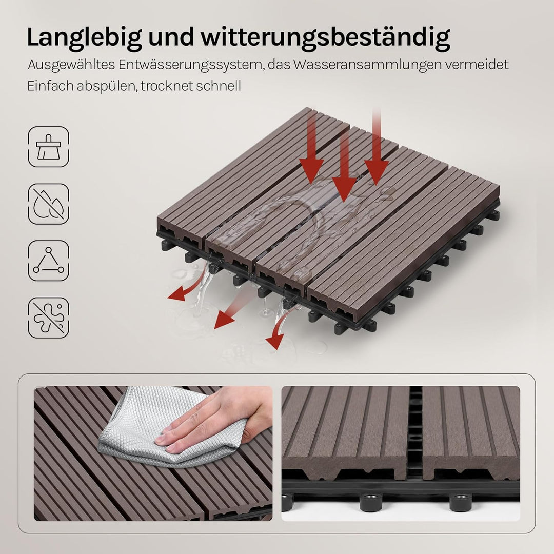 WOLTU GTF001br WPC Terrassenfliesen Terrassendielen Fliese in Holzoptik Bodenbelag mit klicksystem B