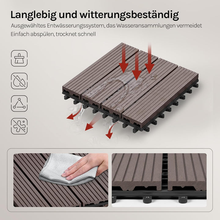 WOLTU GTF001br WPC Terrassenfliesen Terrassendielen Fliese in Holzoptik Bodenbelag mit klicksystem B