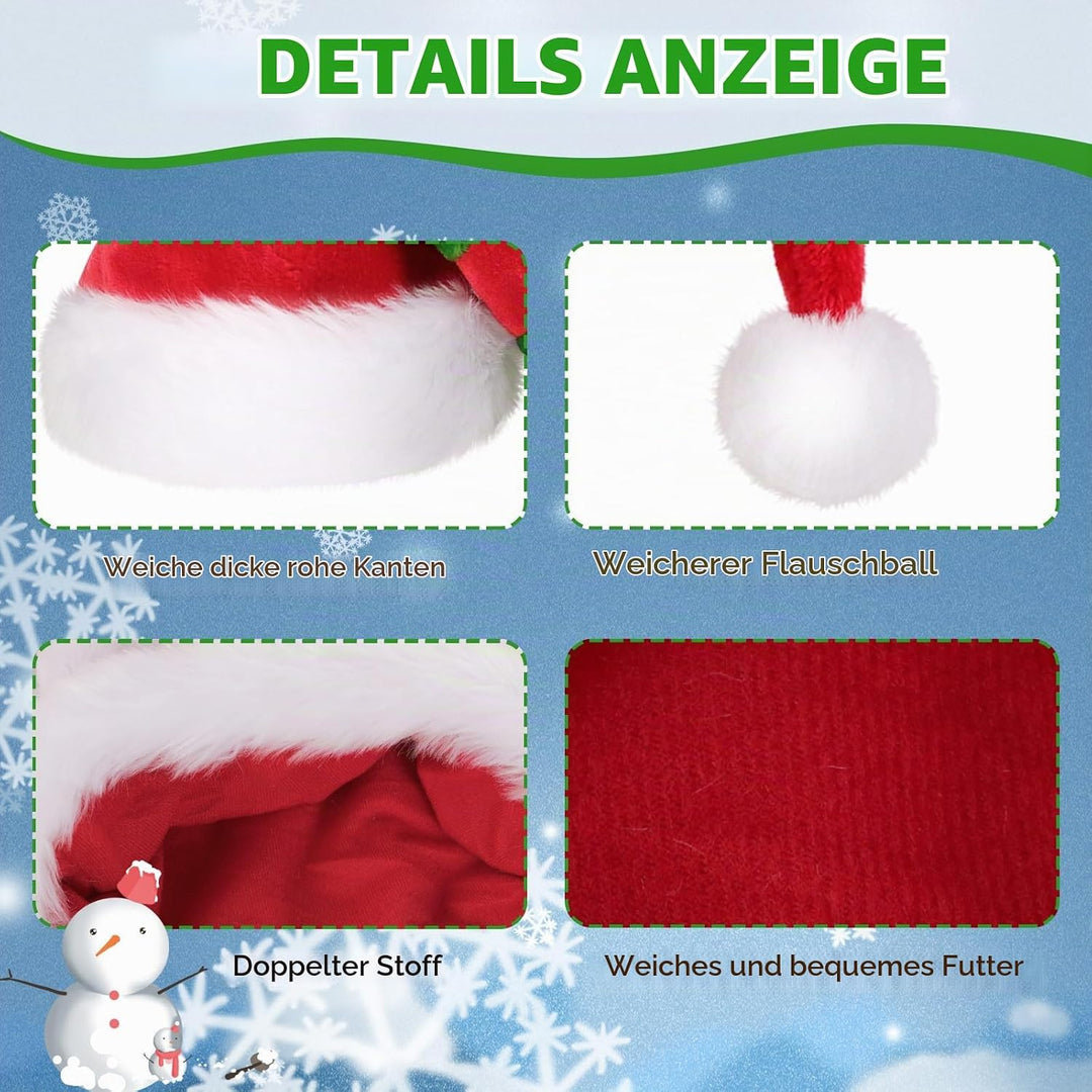 CITÉTOILE Weihnachtsmütze Verlängerte Erwachsene mit Streifen,Plüsch Weihnachtsmütze für Herren und