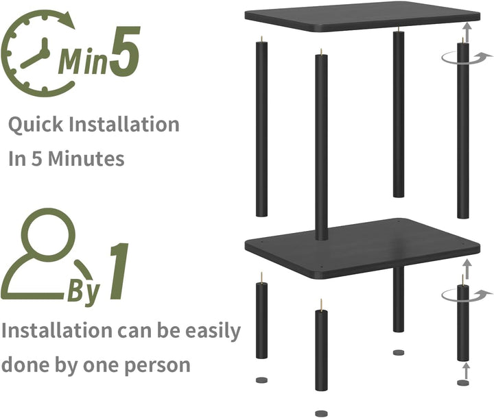 APICIZON Beistelltisch Holz, 2 Tier Beistelltisch Schwarz, Nachttisch Schmal, 40x30x52cm, Beistellti