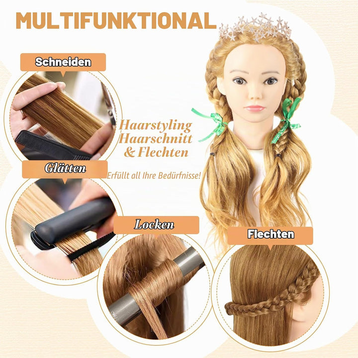 Schaufensterpuppe Kopf 26Inch Weiblich 80% Echthaar Friseur Kosmetologie Schaufensterpuppe Schaufens