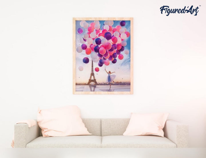 Figured'Art Malen Nach Zahlen Erwachsene Mit Rahmen Luftballons in Paris - Paint by Numbers Basteln