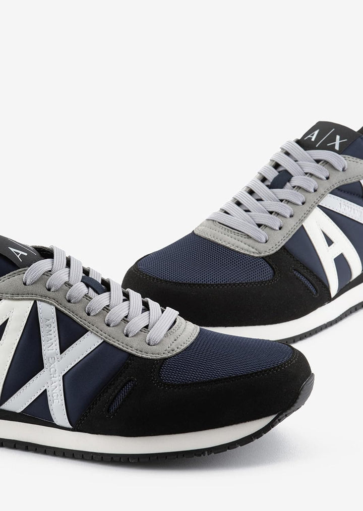 Armani Exchange Herren Retro Trainer Sneaker 40 EU Schwarz Marineblau G, 40 EU Schwarz Marineblau G