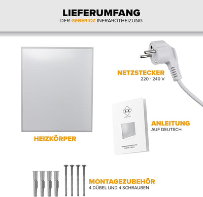 Geberioz Infrarotheizung 180 Watt Infrarot Wandheizung - 5 Jahre Garantie - Überhitzungsschutz - Hei