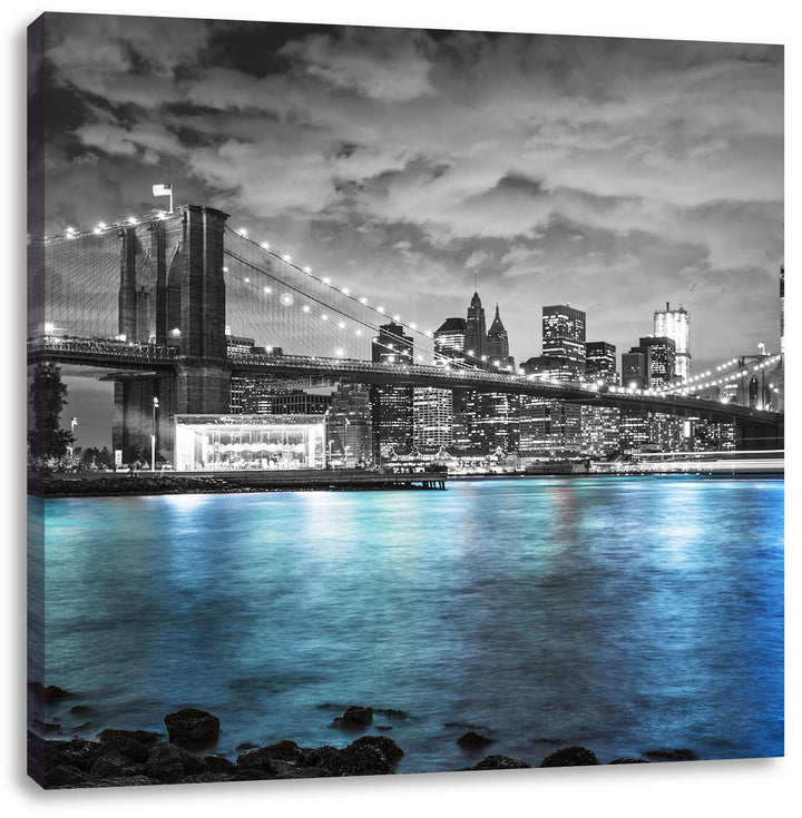 Pixxprint New York Skyline am Abend schwarz/weiss, Format: 70x70 auf Leinwand, 70x70