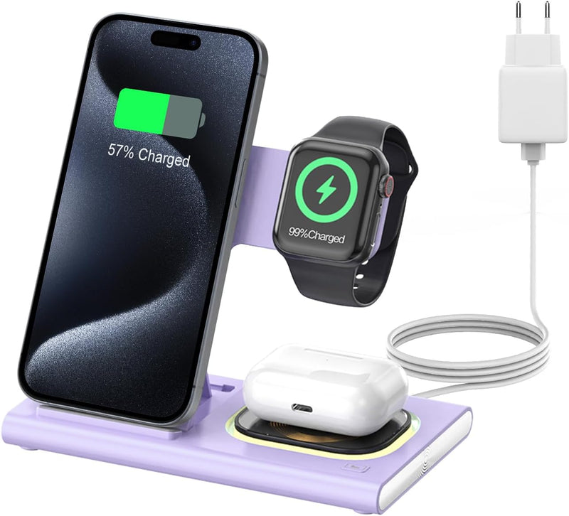 COCIVIVRE 3 in 1 Faltbar kabellose Ladestation für Apple Watch und i Phone Induktive Ladegerät kompa