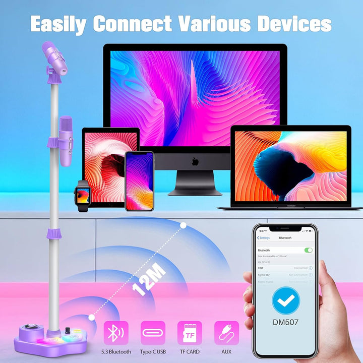 Karaoke Maschine Kinder mit 2 Bluetooth Mikrofon, Weihnachten Geschenk Spielzeug Mädchen 3-12 Jahre